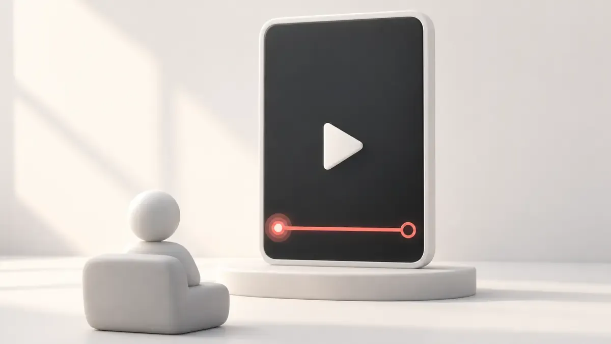 Bir izleyicinin TikTok videosunun ilk saniyesinde durmasını ve sona uzanan izleme yolunu gösteren sade görsel