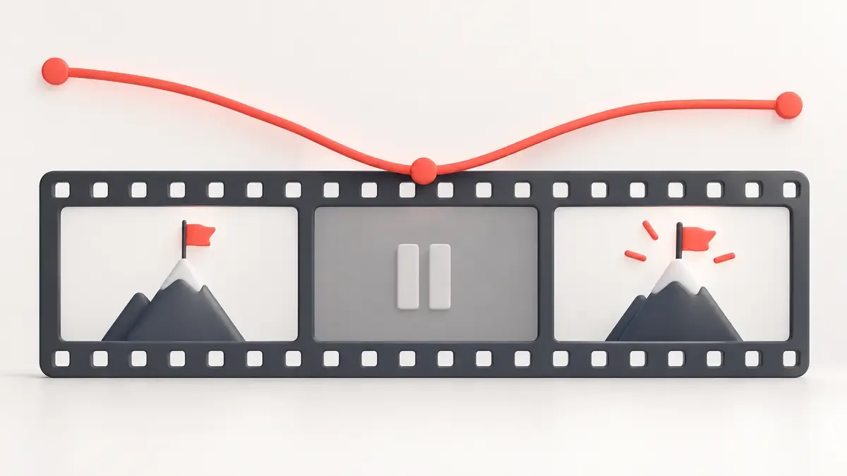 Üç video karesi boyunca düşen ve düzenleme sonrası toparlanan izleyici tutma çizgisi