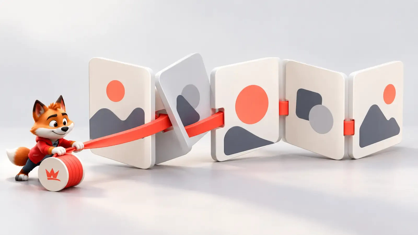 Instagram carousel slaytlarındaki on iki akış sorununu yeniden sıralayan küçük turuncu tilki maskotu