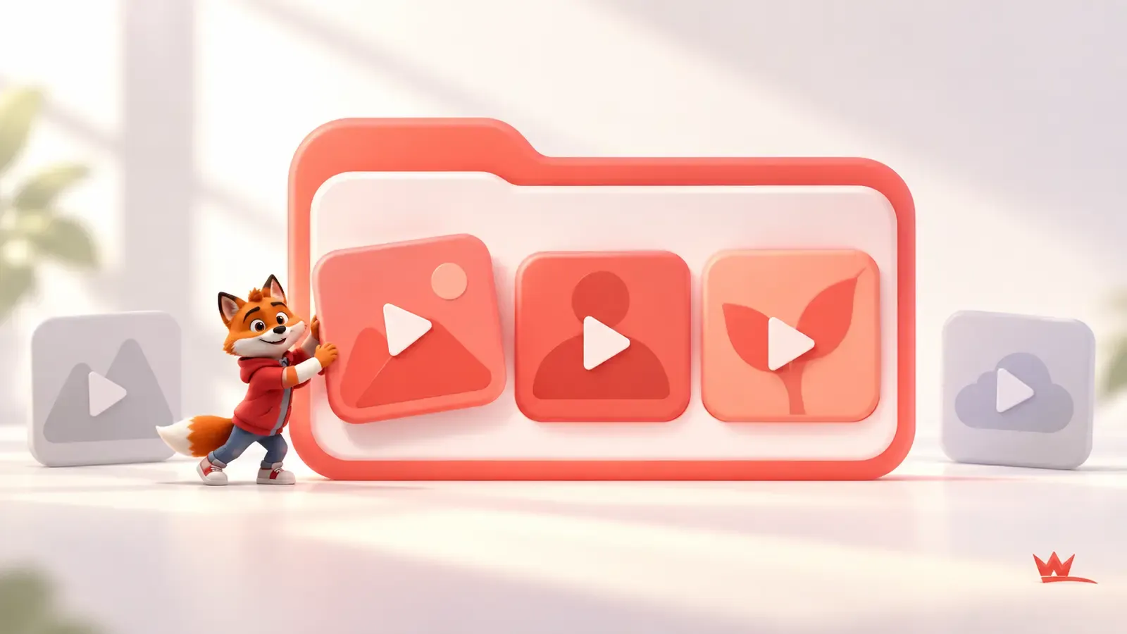 Dağınık TikTok video fikirlerini tek profil konusu altında toplayan küçük turuncu tilki maskotu