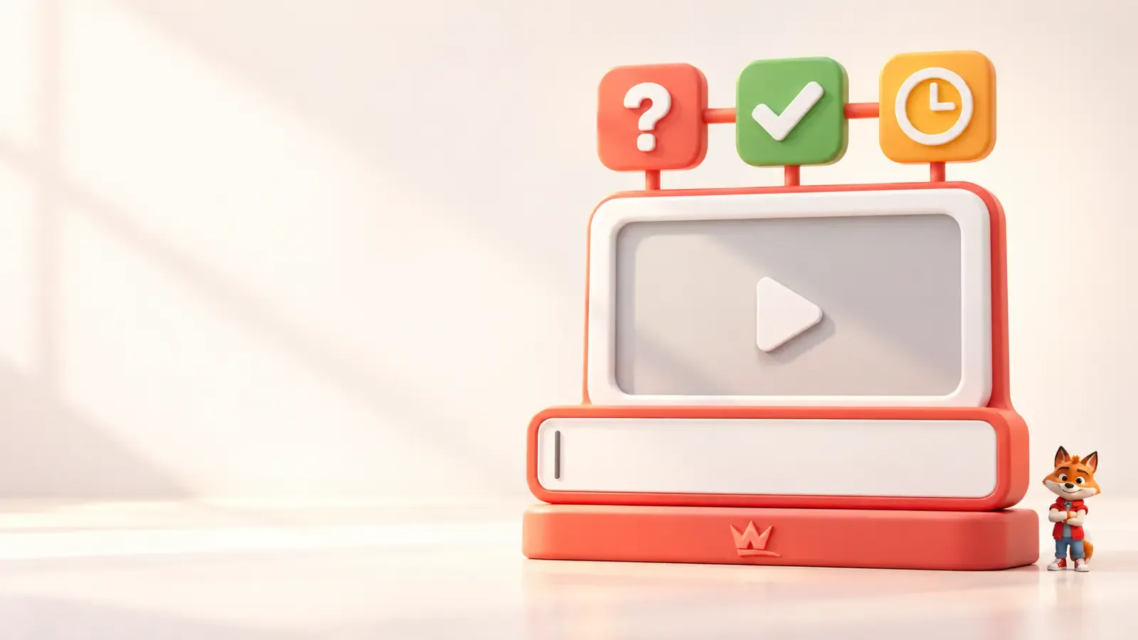 YouTube video başlığı için üç fikir işaretini birleştiren küçük turuncu tilki maskotu