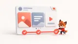 Kırmızı maskotun üç sayfalık Instagram gönderisini yayın öncesinde kontrol ettiği sade sahne