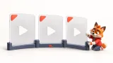 Üç kısa video bölümünü tek sırada birleştiren küçük turuncu tilki maskotu