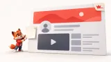 Kırmızı maskotun üst görsel, profil ve video bölümlerini tek YouTube kanal düzeninde hizaladığı sade sahne