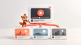 YouTube kanal sözünü üç video serisine bağlayan küçük turuncu tilki maskotu
