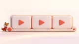 Üç büyük video parçasını tek oynatma sırasına yerleştiren küçük turuncu tilki maskotu