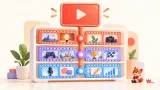 Üç YouTube programının tek kanal raf sisteminde buluşmasını gösteren sade düzen ve küçük kırmızı maskot