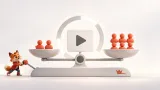 YouTube video konularında düşük ve yüksek rekabetli iki yolu karşılaştıran sade sahne ve küçük kırmızı maskot