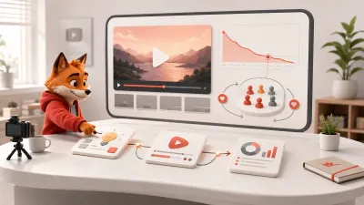 Video planlama öğeleri, izleyici tutma grafiği ve geri dönen izleyici döngüsü üzerinde çalışan Wubito tilki maskotlu açık renk stüdyo illüstrasyonu