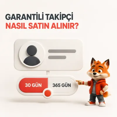 Garantili takipçi siparişinde 30 ve 365 günlük telafi seçeneklerini gösteren Wubi görseli