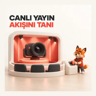Canlı yayın ekranına yönelen sade izleyici halkasını gösteren üç boyutlu görsel