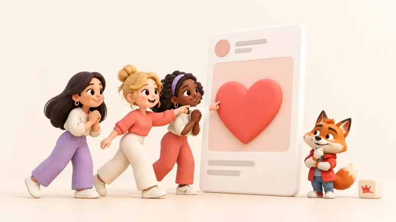 Kadın kullanıcı grubundan gelen beğeni desteğini tek Instagram gönderisi üzerinde inceleyen Wubito maskotu