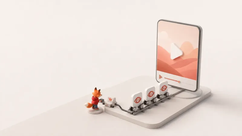 Instagram videosuna giden üç izlenme işaretini kontrol eden küçük Wubito maskotu