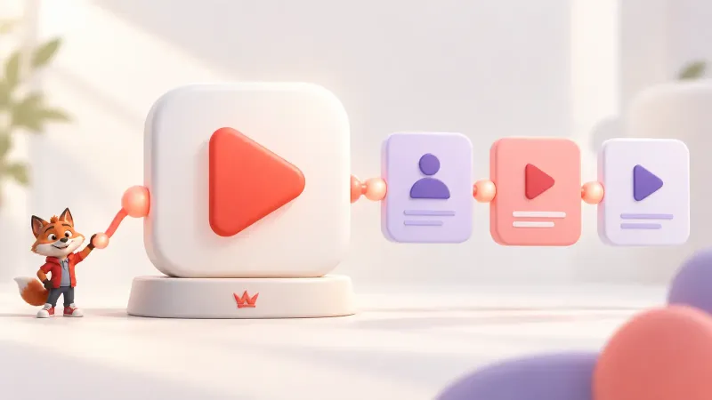 YouTube kanal vaadini Hakkında bölümünden üç video serisine taşıyan küçük turuncu tilki maskotu