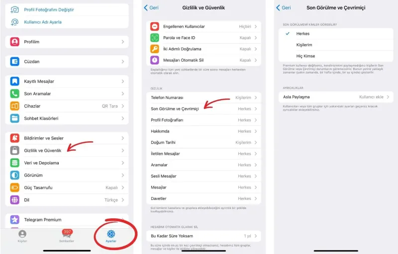 Telegram son gorulme hilesi ayarlari resimli anlatim